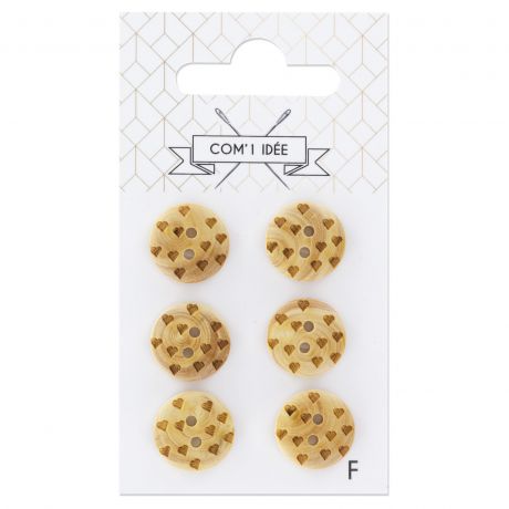 Boutons coeur 15mm bois