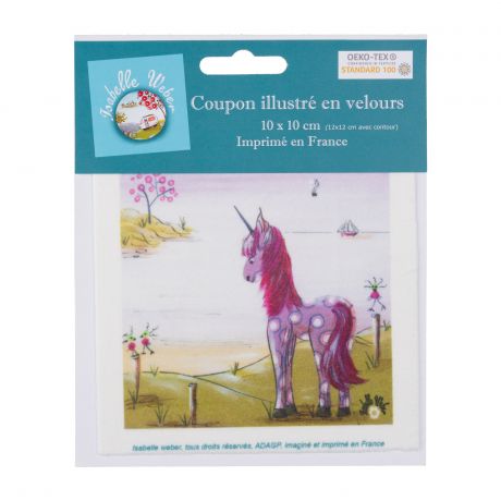 Coupon velours I. Weber 10x10 cm licorne