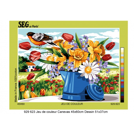 Canevas 45/60 - Fleurs en jeu de couleur