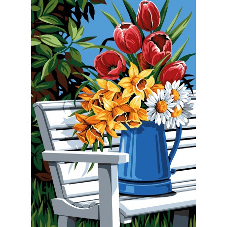 Canevas 45/60 - Un broc de fleurs sur un banc