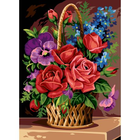Canevas 45/60 - Panier en fleurs rose
