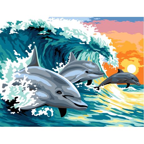 Canevas 60/80 - Les dauphins dans la vague