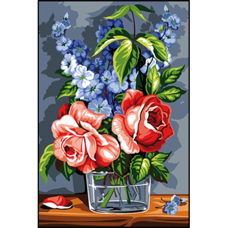 Canevas 30/40 - Fleurs de rose et de bleu