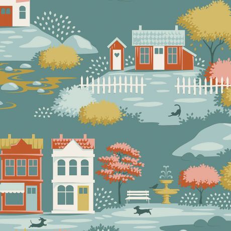 Tissu Tilda Village Life village teal
