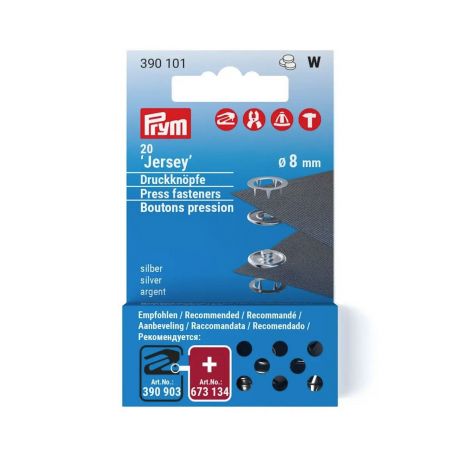 Recharge bouton pression jersey 8mm argent 20pc