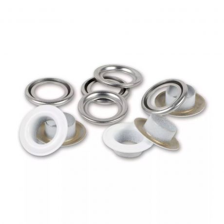 Oeillets + rondelles 8 mm blanc/argent