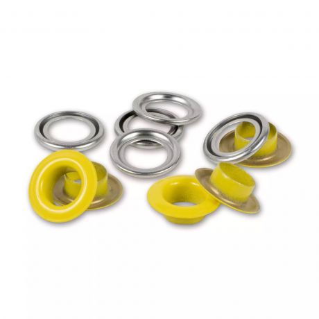 Oeillets + rondelles 8 mm jaune/argent