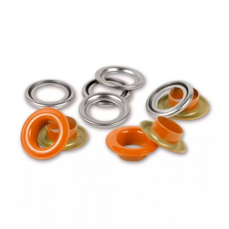 Oeillets + rondelles 8 mm orange/argent