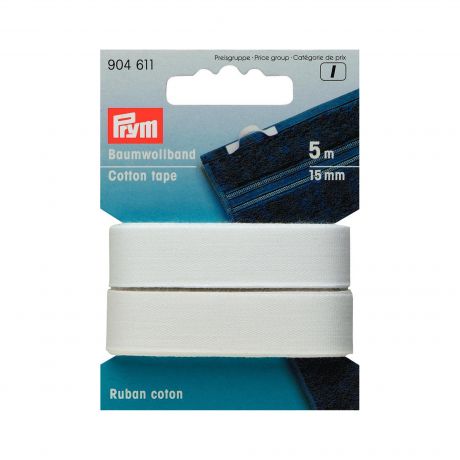 Ruban serg� de coton 15mm blanc (5m)