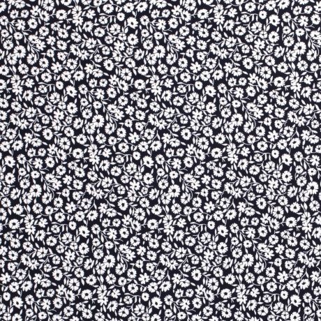 Tissu viscose imprimé fleurs marine