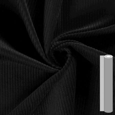 Coupon tissu velours côtelé (100 à 130cm) noir