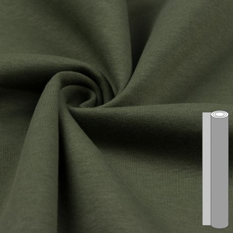 Coupon de tissu sweat brossé envers gratté (entre 100 et 130cm) vert kaki
