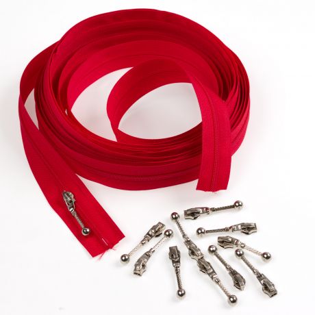 Fermeture � glissi�re spirale rouge 3,8mm +10 curseurs x5m