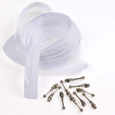 Fermeture � glissi�re spirale blanc 3,8mm +10 curseurs x5m