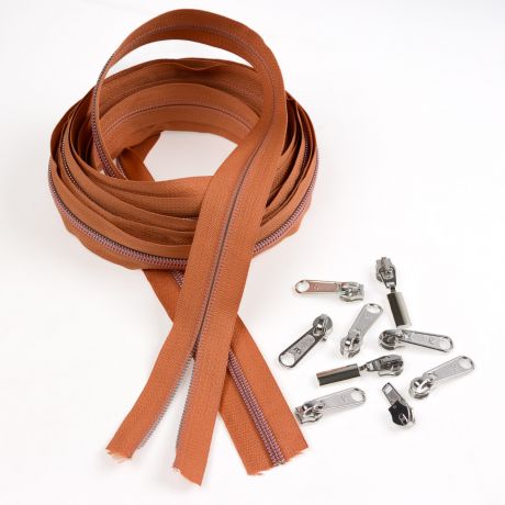 Fermeture � glissi�re spirale brique 6mm +9 curseurs x5m