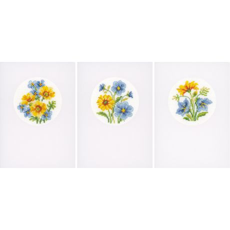 Kit carte fleurs bleues & jaunes lot de 3