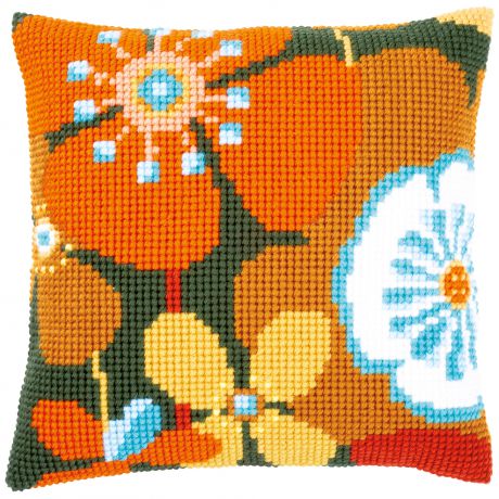 Kit coussin au point de croix fleurs rtro