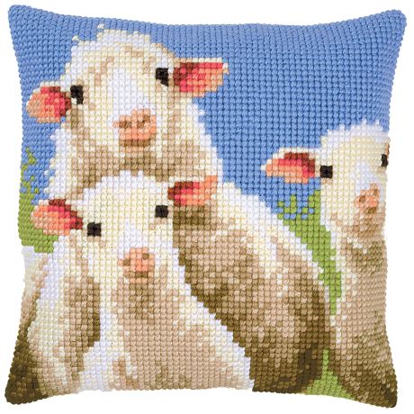 Kit coussin au point de croix moutons curieux