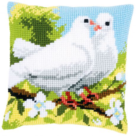 Kit coussin au point de croix pigeons blancs