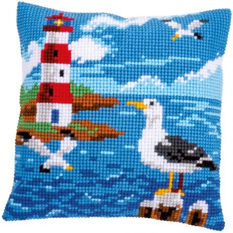 Kit coussin au point de croix phare et mouettes