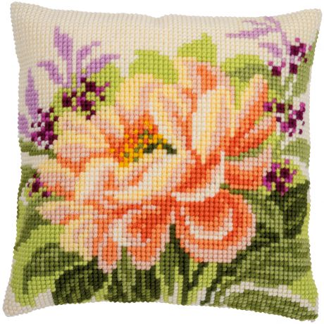 Kit coussin au point de croix pivoine