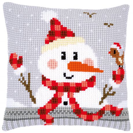 Kit coussin au point de croix bonhomme de neige