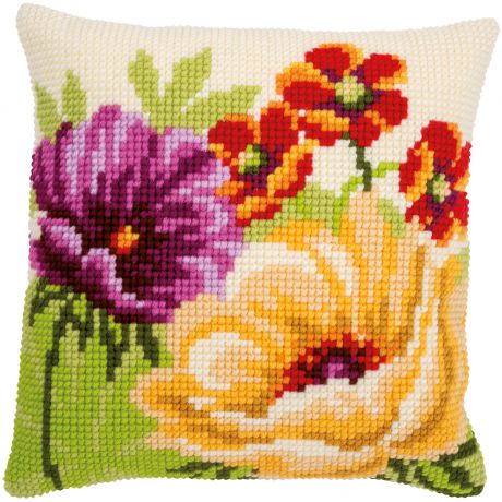 Kit coussin au point de croix fleurs d't