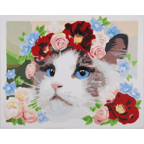 Kit peinture par numro ragdoll couronne de fleurs