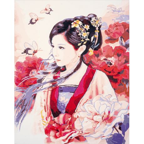 Kit peinture par numro dame asiatique en rose