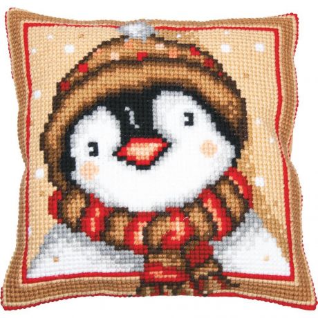 Kit coussin au point de croix pingouin