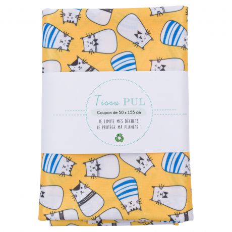 Coupon tissu pul imperméable imprimé chats 50x155 cm
