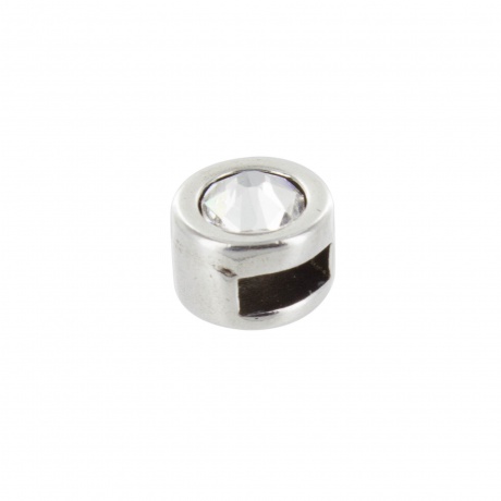 Passant argent� strass blanc pour cuir de 5mm/8mm