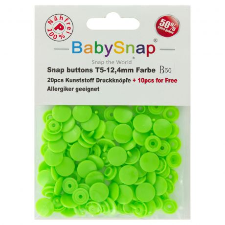 Bouton pression plastique BabySnap rond vert fluo