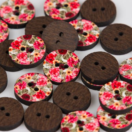 Bouton bois impression fleuri