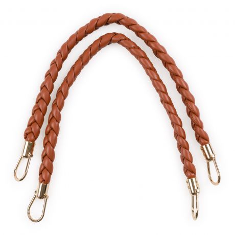 Anses tress�es en simili cuir cognac