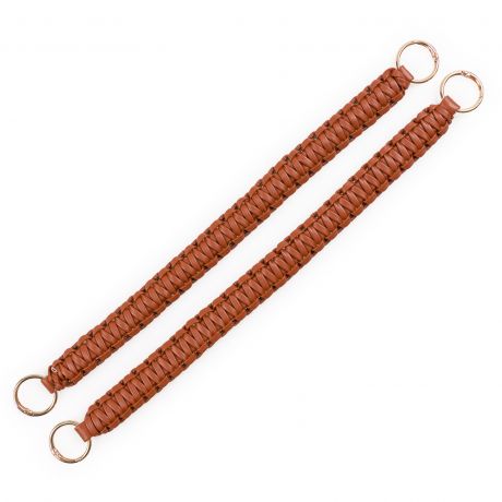 Anses tress�es en simili cuir cognac et mousqueton dor�
