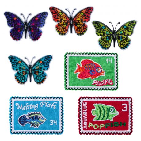 Assortiment de 7 thermocollants papillon poisson