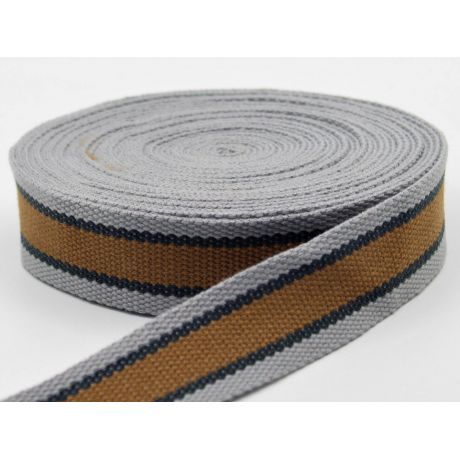 Sangle 30 mm polyester coton gris - marron