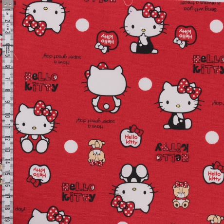 Tissu Hello Kitty bear dot rouge