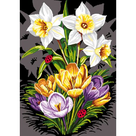 Canevas antique Luc 32/50 - crocus et narcisses