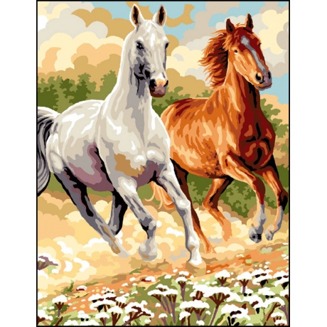 Canevas Luc antique 50/65 - Chevaux au galop