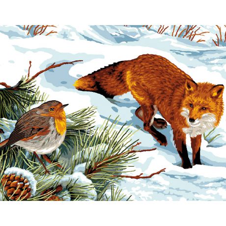 Canevas Luc antique 50/65 - Le renard le rouge-gorge
