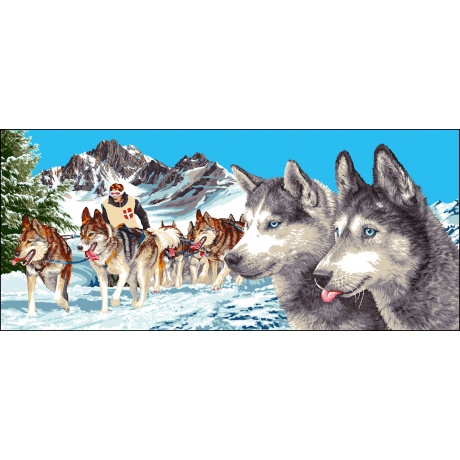 Canevas Luc antique 65/130 - Husky chiens de traineau