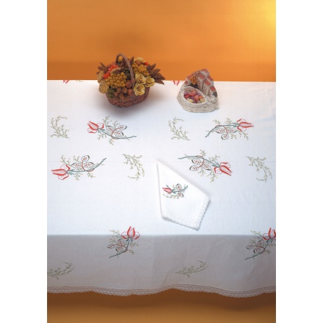 Nappe coton blanc borde dentelle 150/150