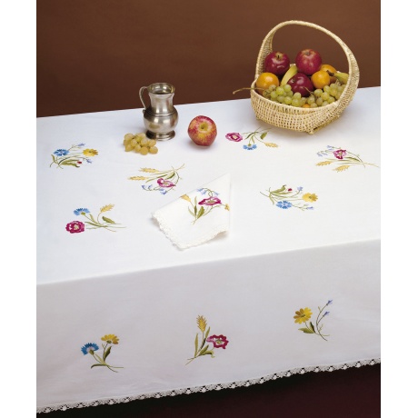 Serviette 50/50cm coton blanc bordée dentelle