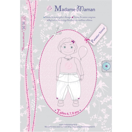 Patron Madame Maman pantalon Emma 6-7-8 ans