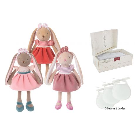 Doudou  broder  Bunny sisters 30 cm lot de 3 + boites