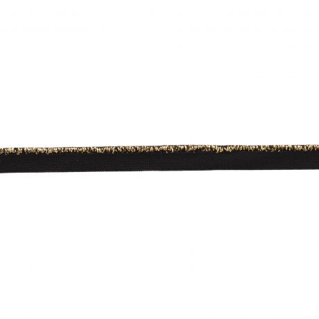 Passepoil lastique noir lurex dor 9 mm