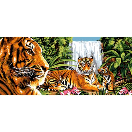 Canevas 65/130 - Famille de tigre dans la jungle