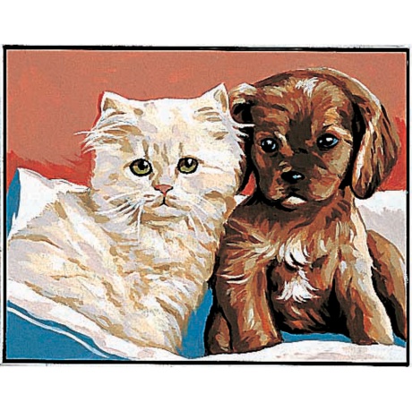 Kit canevas pnlope blanc - Chien et chat